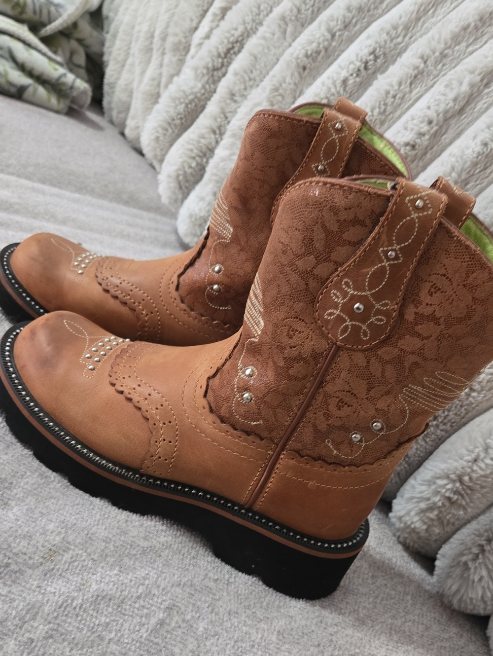 Ariat Brown Lace-Pattern Kids Western Boots